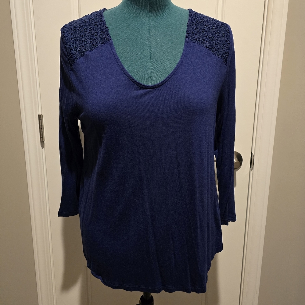 Old Navy Women's Deep Blue Lace Shoulder Long Sleeve Top